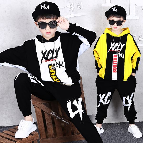 

2 sets children's clothing spring and autumn new boys fashion sweater sports pants novelty hip hop jacket hooded loose coat 3-12 years, White