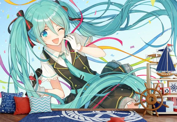 

self-adhesive] 3d hatsune miku 121840219 japan anime wall paper mural wall print decal murals