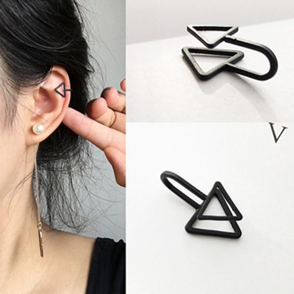 

ear cuff wrap earrings jewelry piercing clip on earrings triangle cartilage clip diy settings black color e0208, Silver