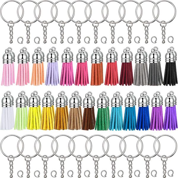 

make keychain kit leather keychain tassels bulk with silver key chain rings with chain and jump rings for diy tassel cr