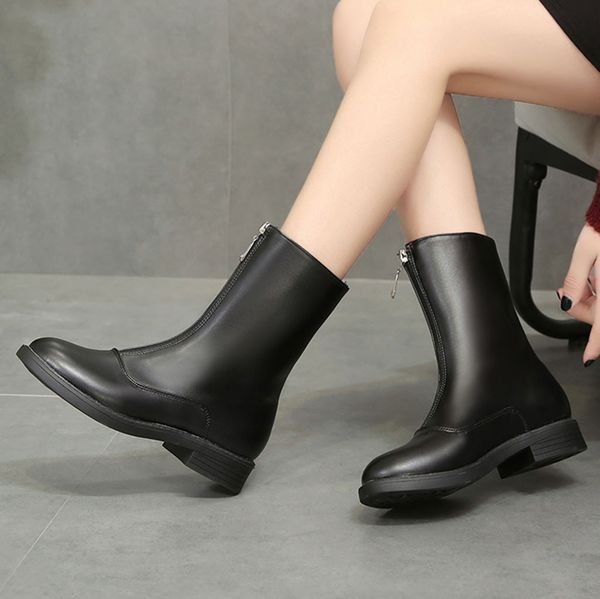 

new fashion women boots 2019 women's ankle bare zip boots round toe platform bottom casual short autumn & winter booties, Black