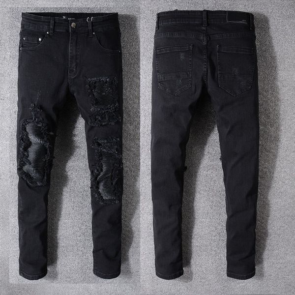 

2020 new designer mens jeans skinny pants casual luxury jeans men fashion distressed ripped slim motorcycle denim hip hop pants, Blue