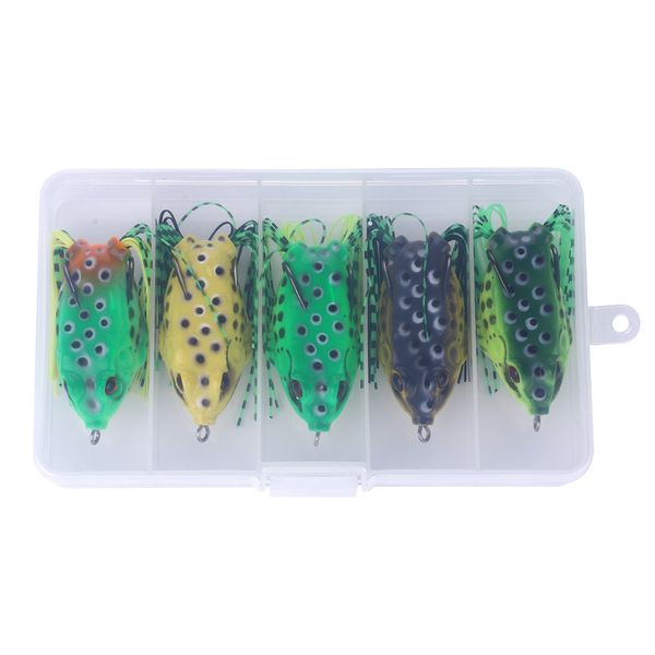 HENGJIA 6cm 12g esca da pesca morbida rana 5 colori 5 pezzi / lotto silicone morbido con gonna piuma attrezzatura da pesca in scatola 10 scatole