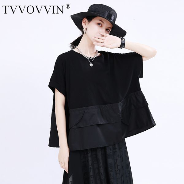 

tvvovvin 2020 summer new blouse patchwork o-neck pullover casual loose pocket japanese personality streetwear solid a463, White
