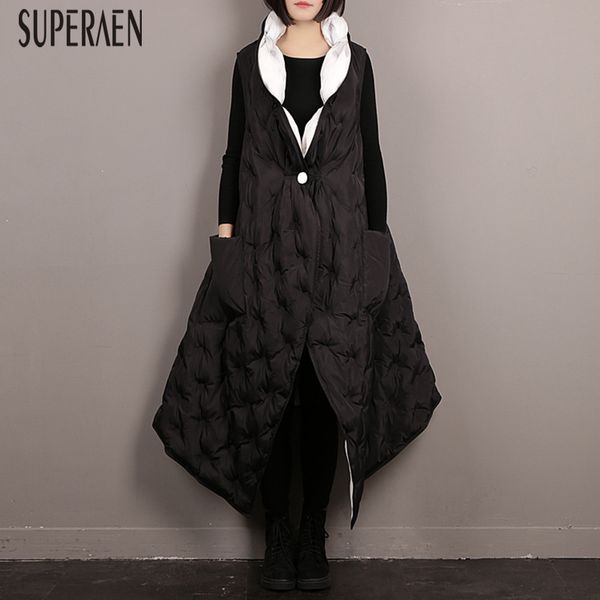 

superaen 2019 autumn and winter new thick vests coat women solid color wild casual irregular cotton vest coats pluz size, Black;white