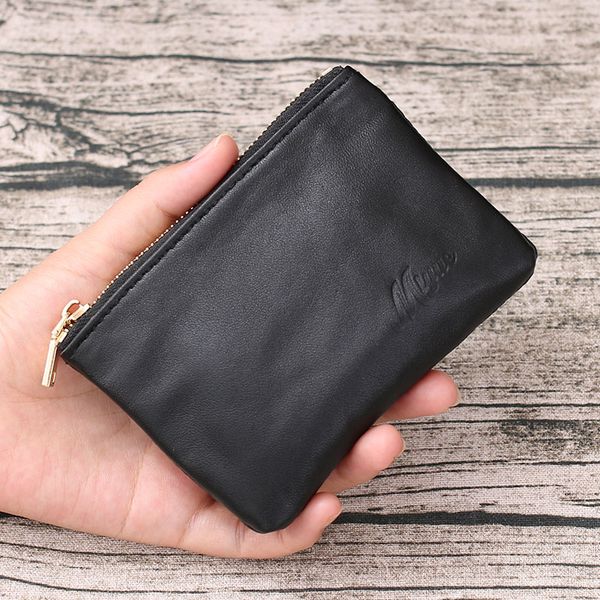 

leather purse zipper wallet female short sheepskin soft leather coin bag card package simple small purse men's wallets, Red;black