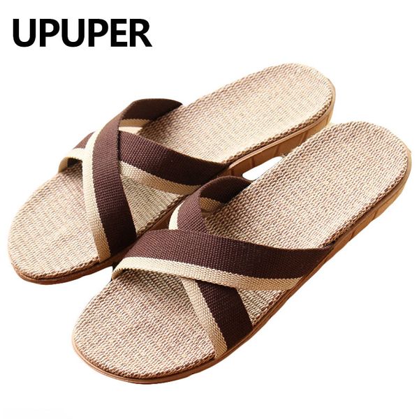 

summer slippers men flax sweat-absorbent breathable linen non-slip flat sandals home slippers man fashion slides chausson homme, Black