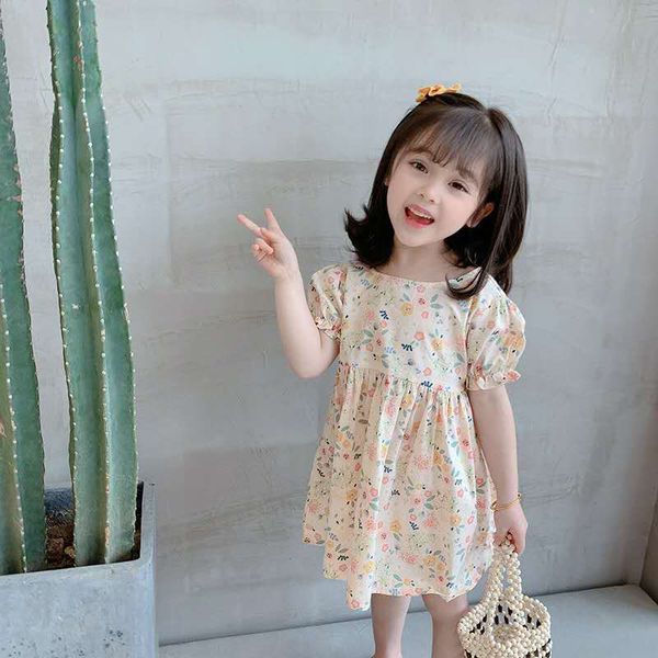 

детская одежда аудиовходов девочки цветочные платья 2020 лето детская одежда пузырь рукавами backless платье принцессы моды, Red;yellow