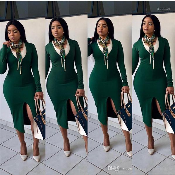 

women dresses plus size women dresses split panelled autumn slim solid color long sleeved crew neck bodycon dresses fashion, Black;gray