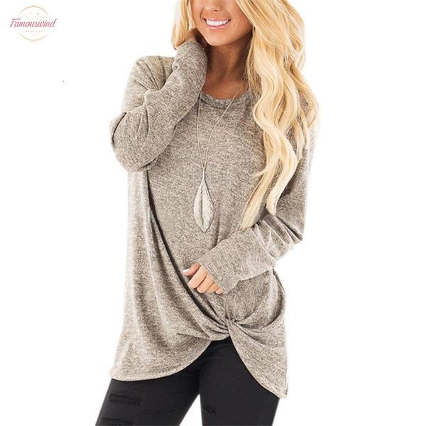 

2020 autumn women casual long sleeve t shirt plus size female side twist solid knotted tshirt women shirts korean clothes, White