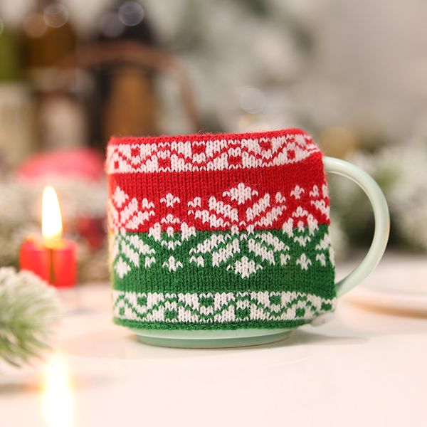 

1pcs christmas decor knitted woolen cup cover dustcoat for glass ceramic cup