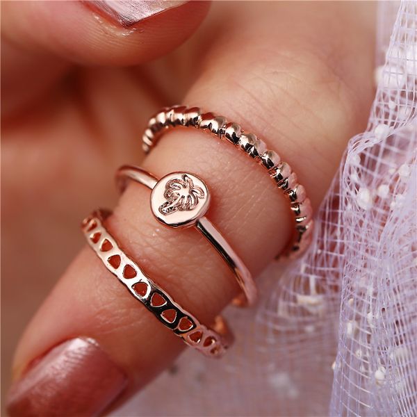 

ay 3pcs/set fashion geometry hollow coconut tree pattern rings set for women girls engagement wedding rings female party jewelry, Silver