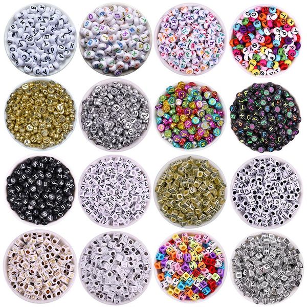 

200шт смешанные россии письмо акриловые бусины квадратные плоские алфавит кубов бисер подвески ожерелье браслет для изготовления ювелирных и, Silver