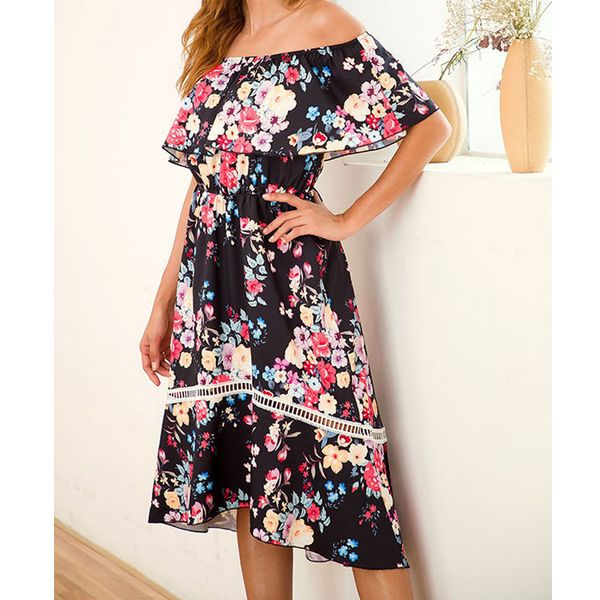 

2019 новое прибытие лето печатные женские дизайнерские платья мода slash шеи платье holiday beach женщины длинные юбки топы платье, Black;gray