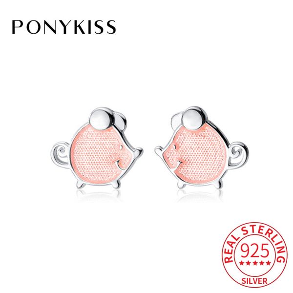 

ponykiss romantic s925 sterling silver cute pink little mouse stud earrings prevent allergry chic jewelry girl party lovely gift, Golden;silver
