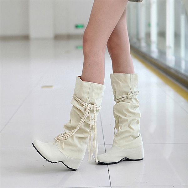 

boots women plus size heighten platforms non-slip high tessals botas mujer nieve winter vintage motorcycle shoes pour women 6#5, Black