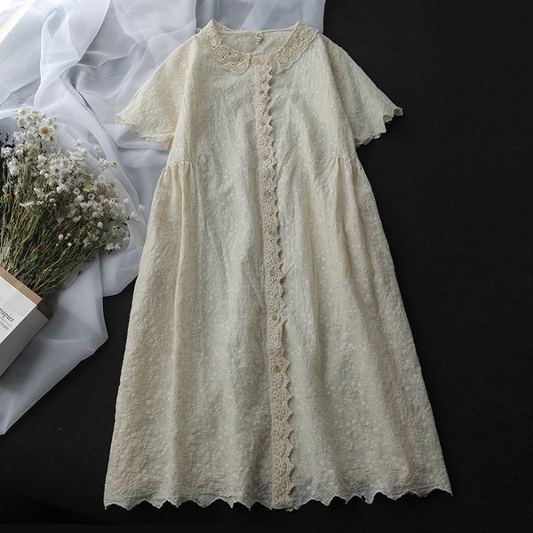 

embroidered lace doll colla pleated loose sweet cotton women's new mori dress, White;black