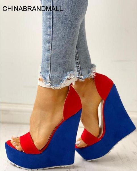 

2020 new women wedges sandals summer mixed colors platform sandals women casual shoes high heel sandalias mujer, Black