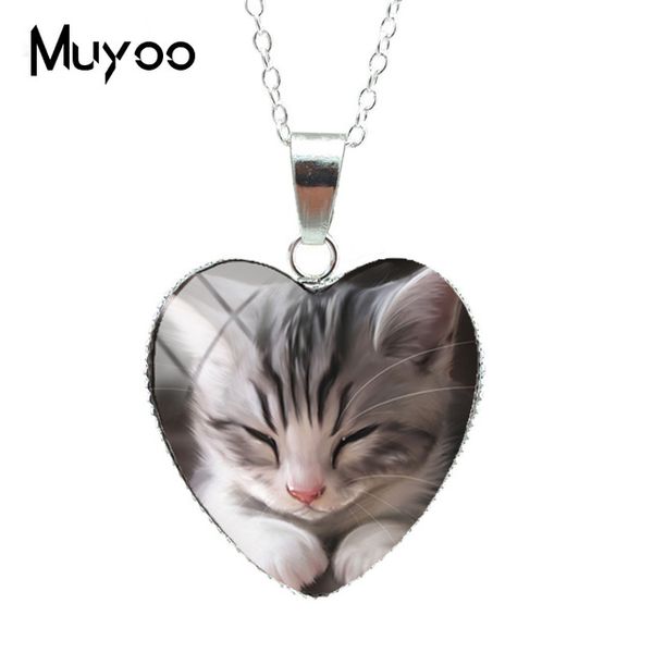 

2020 new lovely cute kitten baby little cats sweet patterns heart pendants cute kittens jewelry silver chains necklacehz3