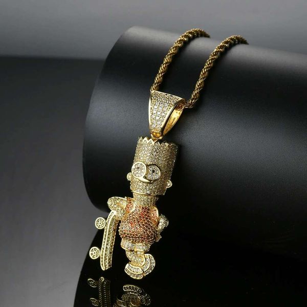 

хип-хоп Симпсон Скейт бриллианты кулон ожерелья для мужчин западный мультфильм р