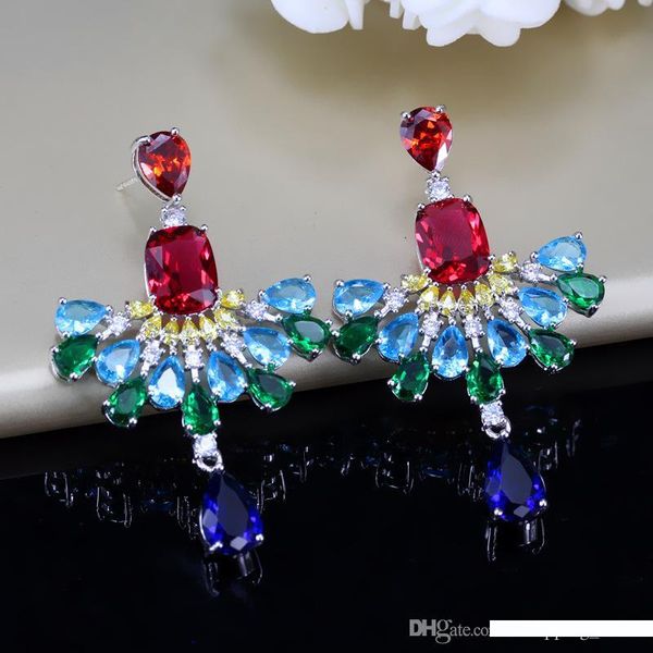 

роскошные высокого качества свадебные серьги белое золото 18k покрыло цветастый cz цветок серьги для девочек женщин для свадьбы партии шарма, Golden;silver