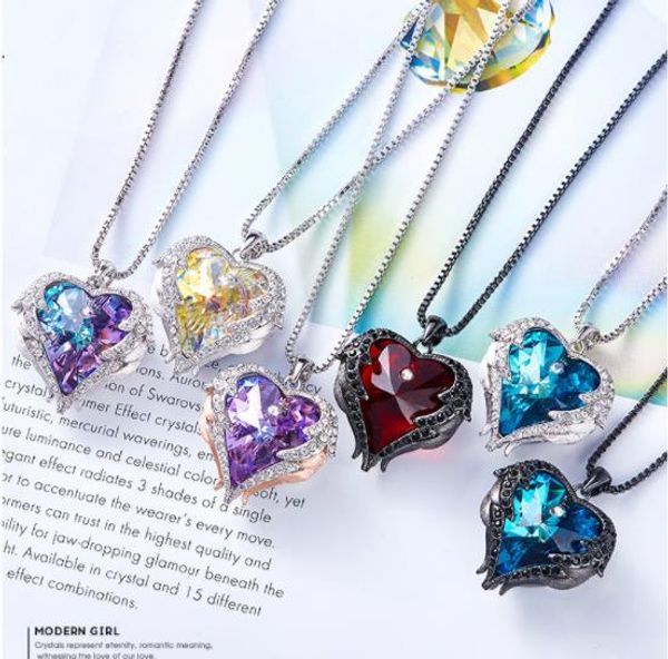 

ocean heart necklace female 925 sterling silver 2020 new design925 sterling silver wing crystal clavicle chain necklace wholesale