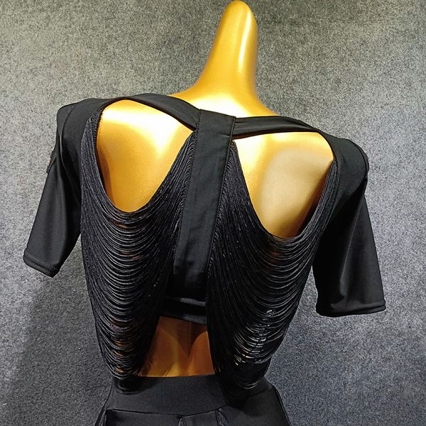 

new design latin dance women summer wear black fringe openwork back clothing rumba/cowboy/samba/salsa dance costumes vdb496, Black;red
