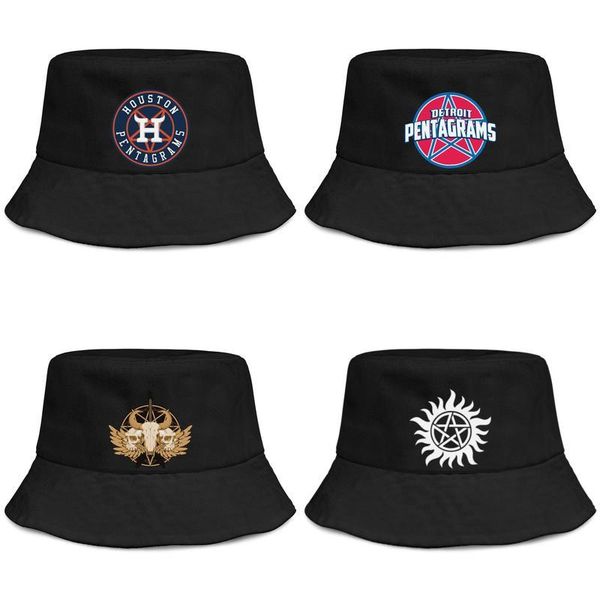 

pentagram first daze here too mens and women buckethat custom vintage bucket baseballcap guitar skulls wings pentagram detroit halloween, Blue;gray