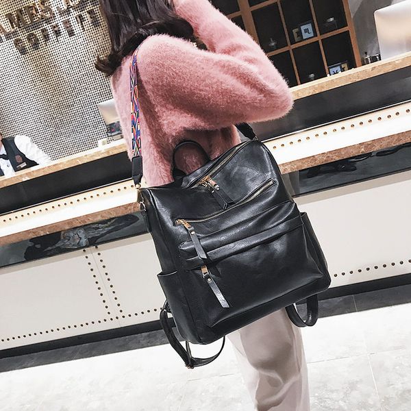 

retro large backpack women pu leather rucksack women's knapsack travel backpacks shoulder school bags mochila back pack xa96h