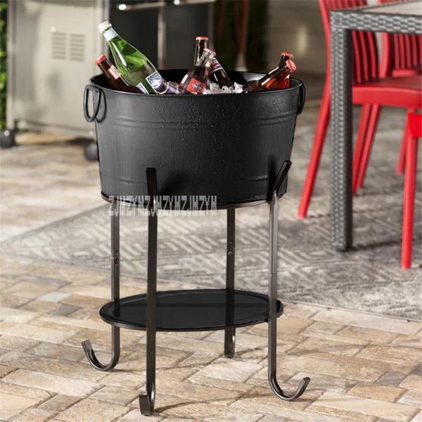 

88-880 oval ice barrel high-capacity metal ice pail barbecue wine champagne beer large bucket ktv club supplies with rack