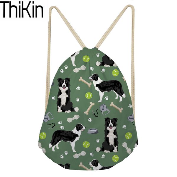 

thikin women border collie printing shoulder backpacks ladies drawstring bags for females beach drawstring backpack girl bookbag