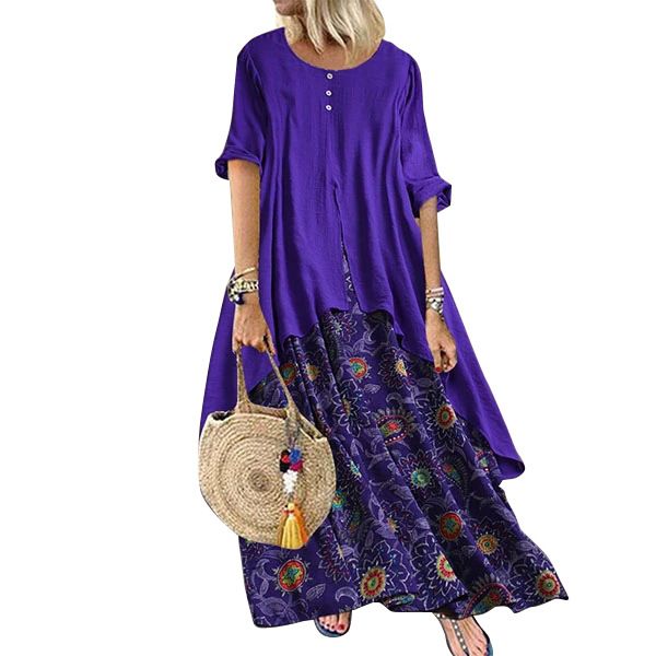 

2020 sell new womens ladies retro print flower splice irregular long sleeve long casual dress plus size s-5xl, Black;gray