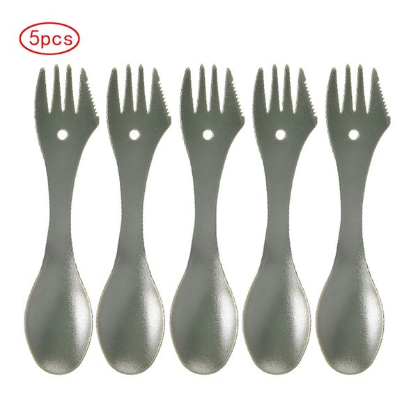 

outdoor 5pcs/set tableware kit multi-tool pvc fork spoon cutter cutlery dinnerware for camping picnic bbq