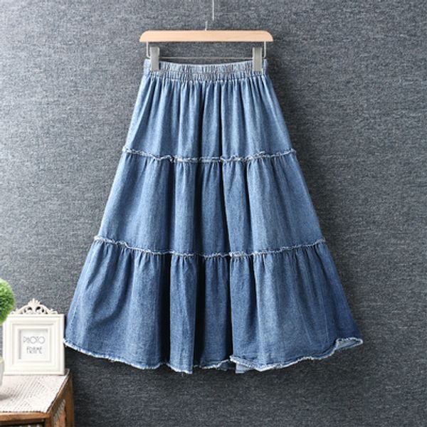 

2020 new spring dress sweet small fresh elastic waist denim cotton big swing skirt loose skirt women, Black