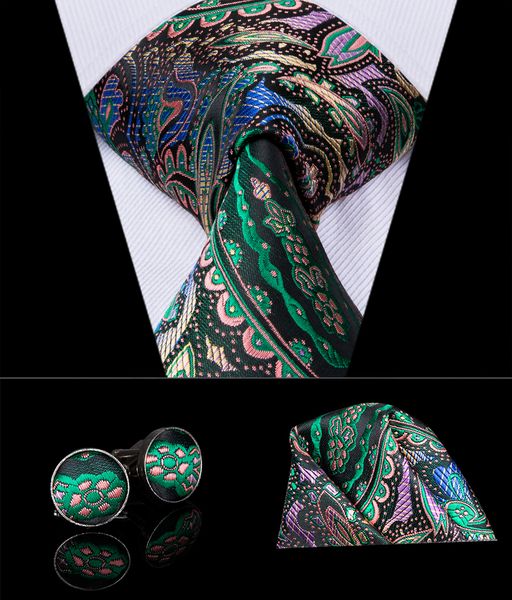 

привет-tie шелковый шейный галстук мода цветочный цветочный узор для мужчин свадебный галстук и запонки платок набор для мужчин партия n-301, Black;blue