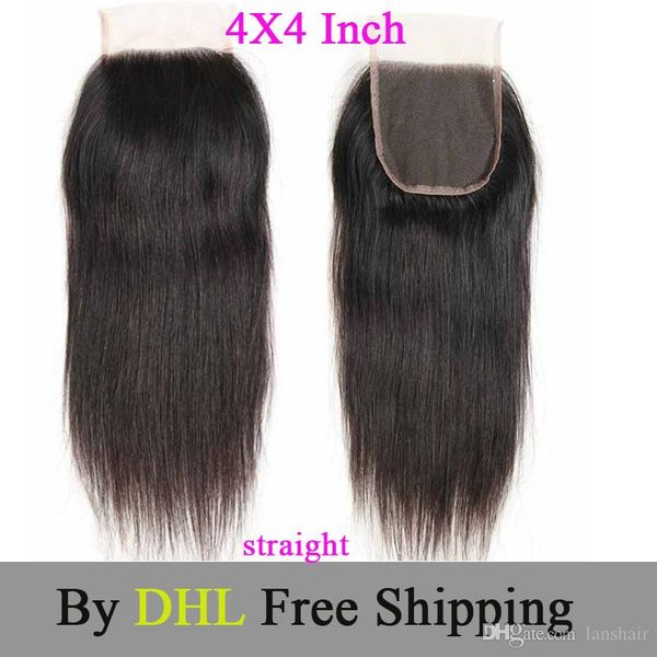 

indian hair straight swiss lace closure 4x4 lace closure baby hair bleached knots brazilian malaysian indian human hair closure straight, Black;brown