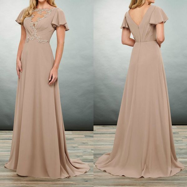 

элегантный светло-коричневый мать невесты платья 2020 короткие рукава шифон вечерние платья длина пола линия свадебное платье гостя, Black;red