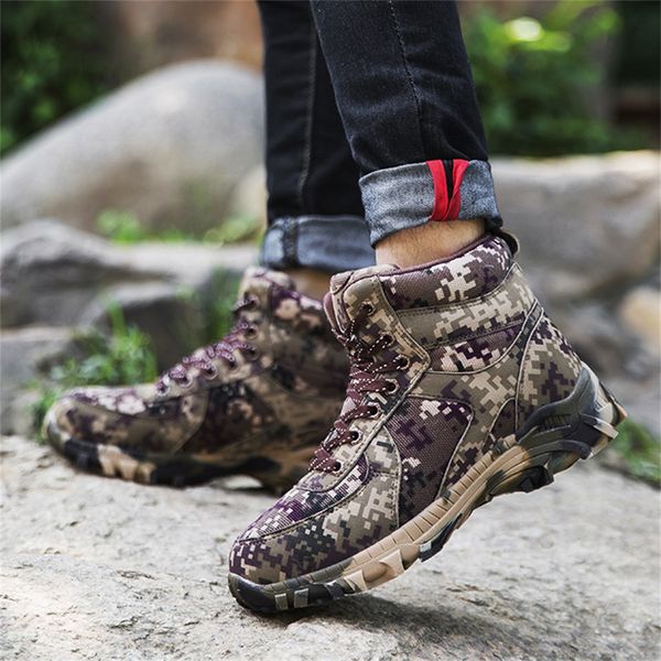 

men hiking boots army work tactical men's outdoor mountaineering snow boots microfiber waterproof camouflage, Black