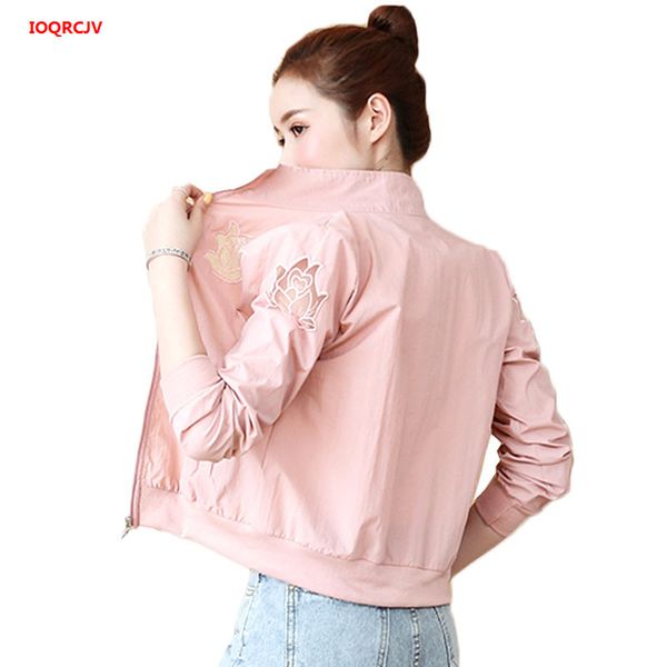 

embroidered sun protection clothing women's coat 2019 spring autumn thin casual short windbreaker jacket outerwear female w936, Black;brown