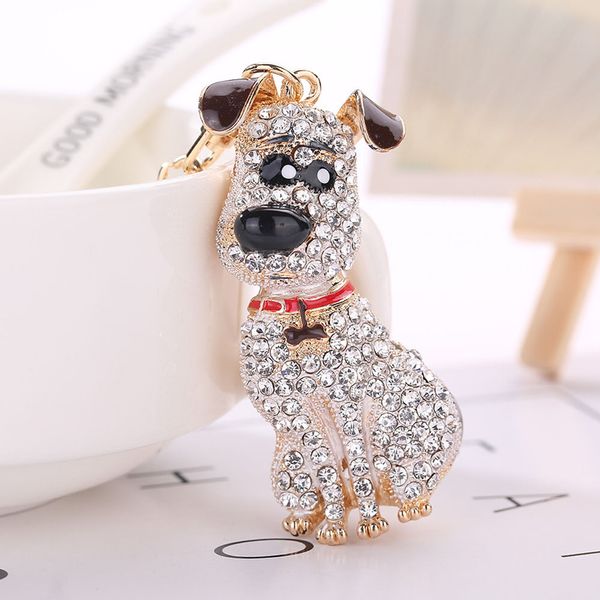 

fashion dog keychain crystal puppy dog keychain key ring trinket for purse bag car women fashion wedding ornament, Silver