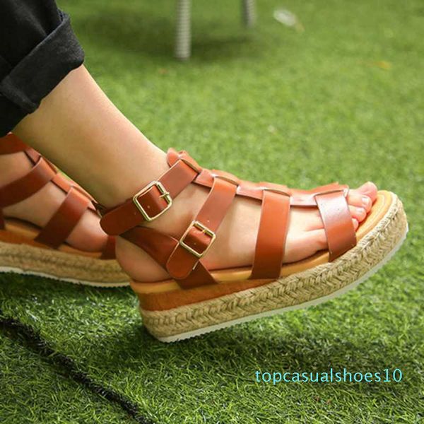 

summer platform sandals women peep toe ankle multiple buckle flat heels lady shoes fashion female sandals t10, Black