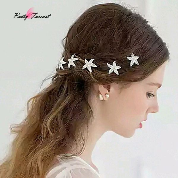 

pf 5pcs bride headdress headwear rhinestone starfish hairpins hair clips for women girls cute hairpin hair accessories ts0872