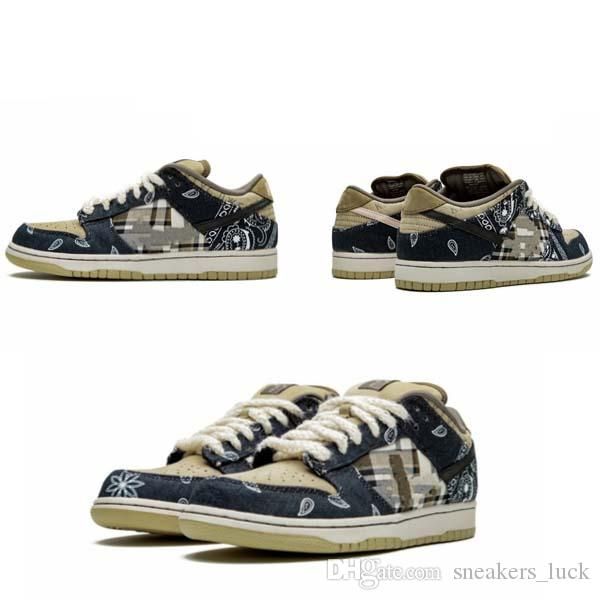 

2020 travis x scotts sb dunk low causal shoes black parachute beige petra brown black athletic skateboarding sports trainers mens shoes, White;red