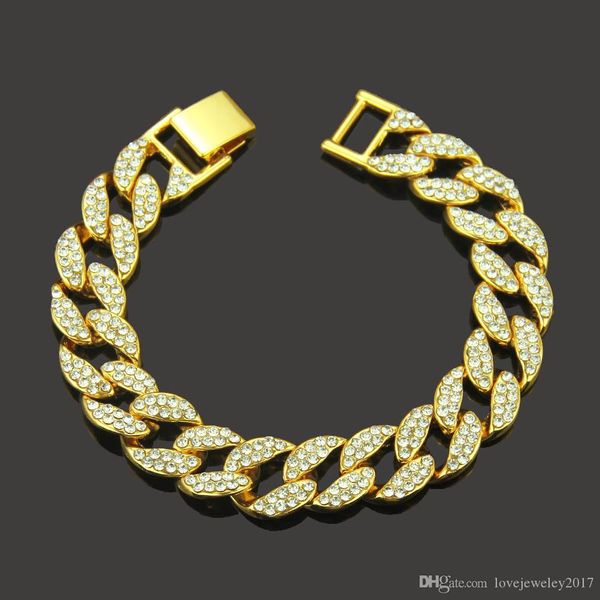 

hip hop men bracelet luxury designer jewelry full diamond gold bracelets silver gold plated with red crystal punk style fashion jewelry, Golden;silver
