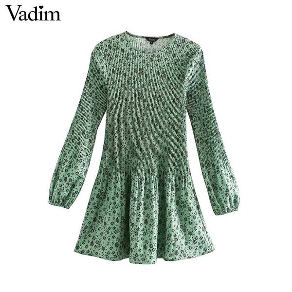 

vadim women fashion floral pattern mini dress long sleeve elastic female casual stylish green chic dresses vestidos qd209, Black;pink