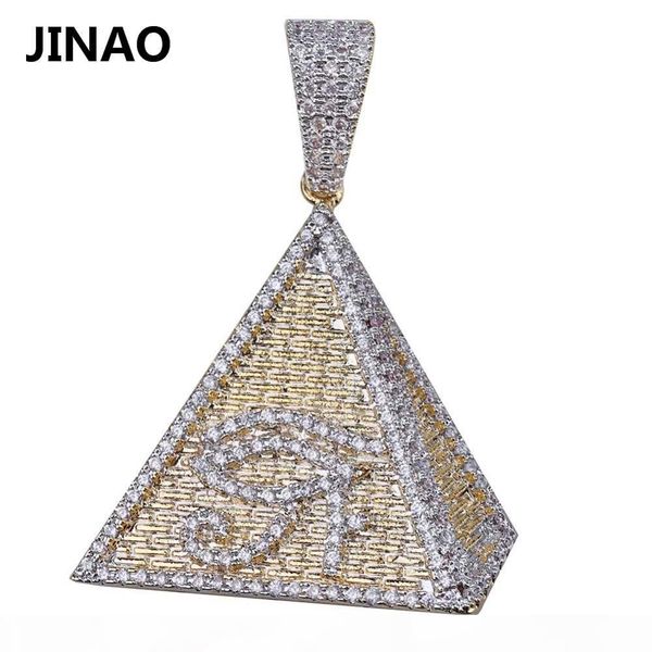 

jinao hip hop gold color plated egyptian pyramid eye of horus pendant necklace iced out micro paved zircon bling chram jewelry, Silver