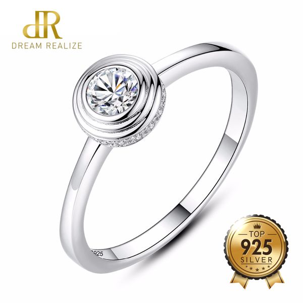 

dr brand elegant 925 sterling silver wedding ring with round clear fashion fine cz crystal rings for women party gift jewelry, Golden;silver