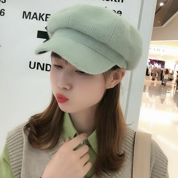 

ht2831 berets autumn winter hat vintage octagonal newsboy cap solid casual artist painter beret hat lady thick warm women berets, Blue;gray