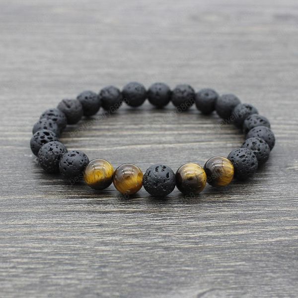 

lava stone beads bracelets natural black elastic bracelet volcanic rock beaded hand strings yoga 7 chakra men bracelet6245278