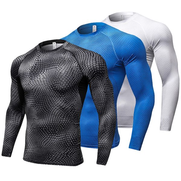 

long sleeve sport shirt men quick dry men's running t-shirts snake gym clothing fitness mens rashgard soccer jersey, Black;blue